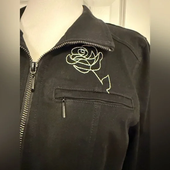 WHBM Cotton Blend Black Jacket with White Embroidery - Picture 3 of 9